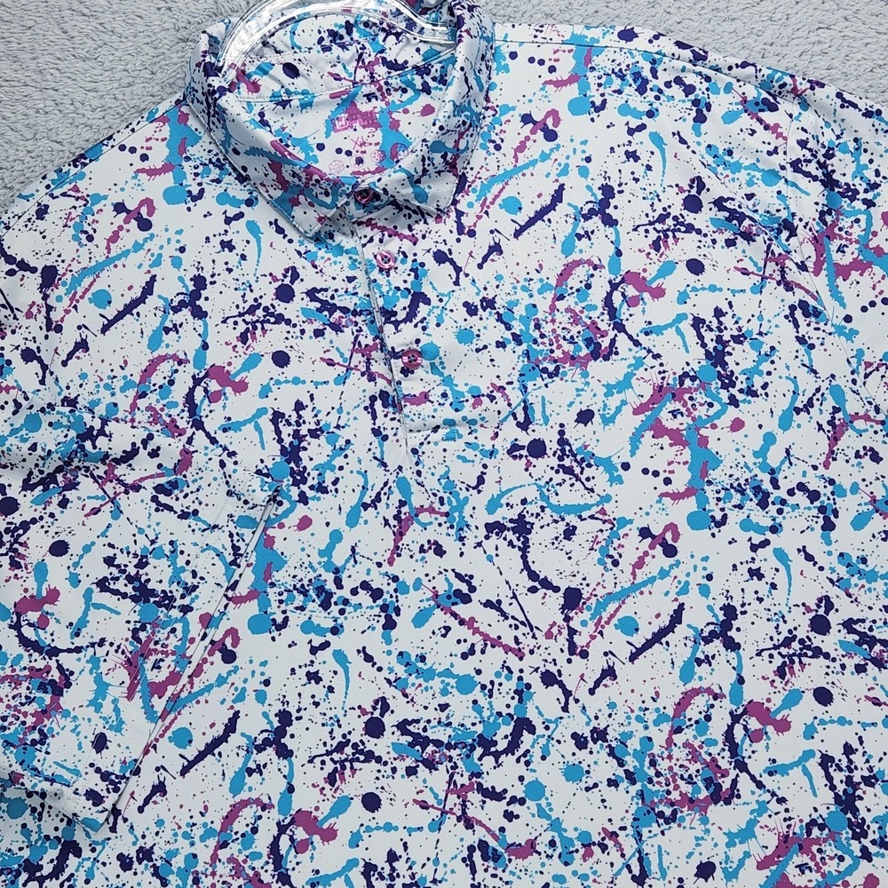 Lofty Llama Polo Mens XL Multicolor Paint Splatter Golf Performance Stretch - Picture 4 of 11